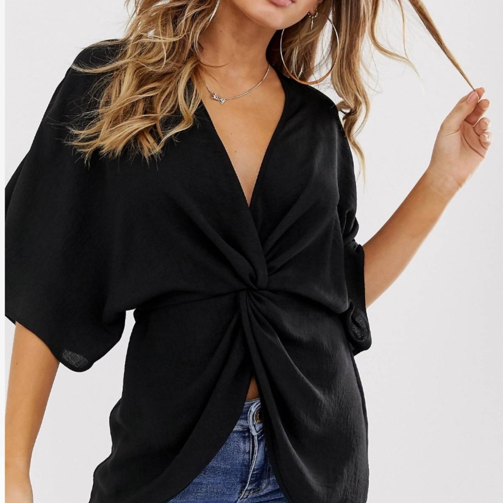 ASOS DESIGN Knot Front Top with Kimono Sleeve